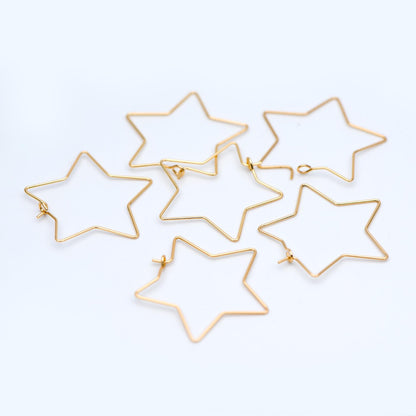 10pcs Gold/ Silver tone Star Earring Hoops 34mm, Gold/ Rhodium plated Brass, Geometric Ear Wire, Threader Earring Components (GB-700)
