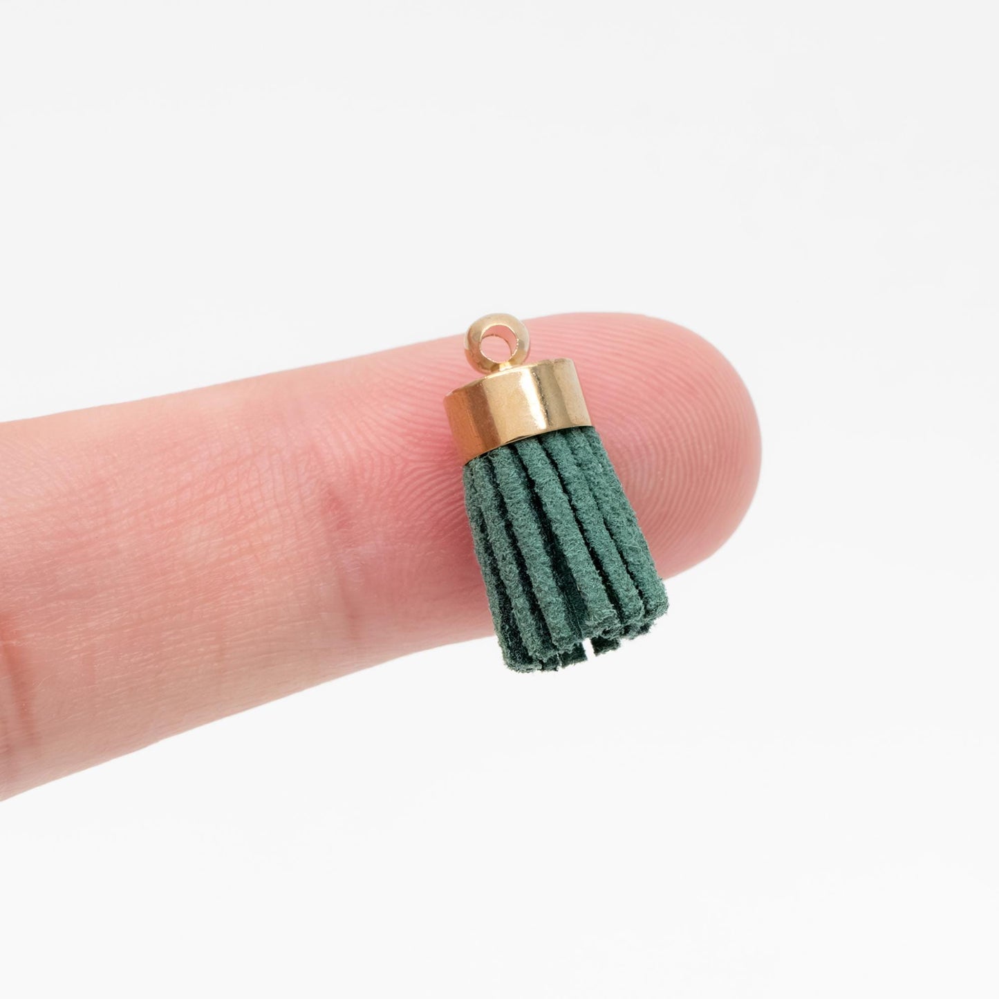 10pcs Mini Suede Tassel with Gold Top Caps, Small Leather Tassel Charm Pendants 17x7mm, Available in 11 Colors (FB-004)