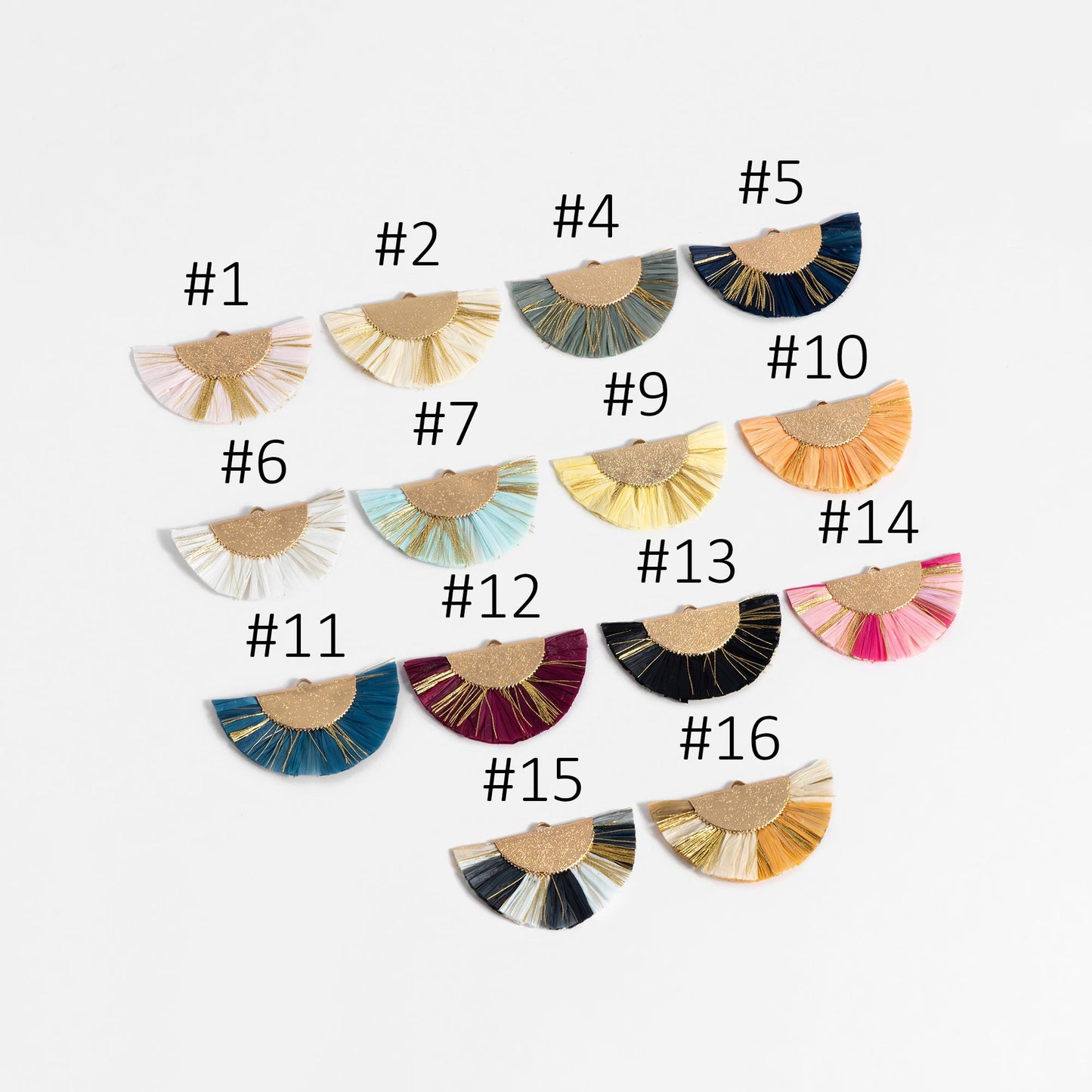 10pcs Fan Tassel Pendants 46x28mm, Raffia Tassel Charms for Earrings (FB-016)