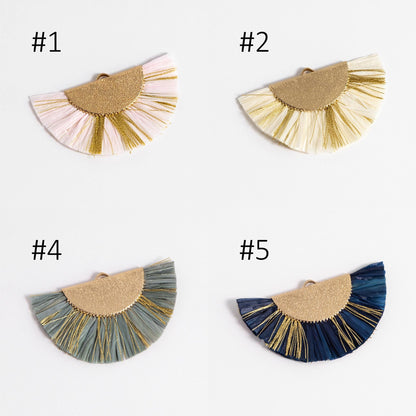 10pcs Fan Tassel Pendants 46x28mm, Raffia Tassel Charms for Earrings (FB-016)