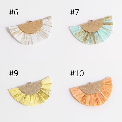 10pcs Fan Tassel Pendants 46x28mm, Raffia Tassel Charms for Earrings (FB-016)