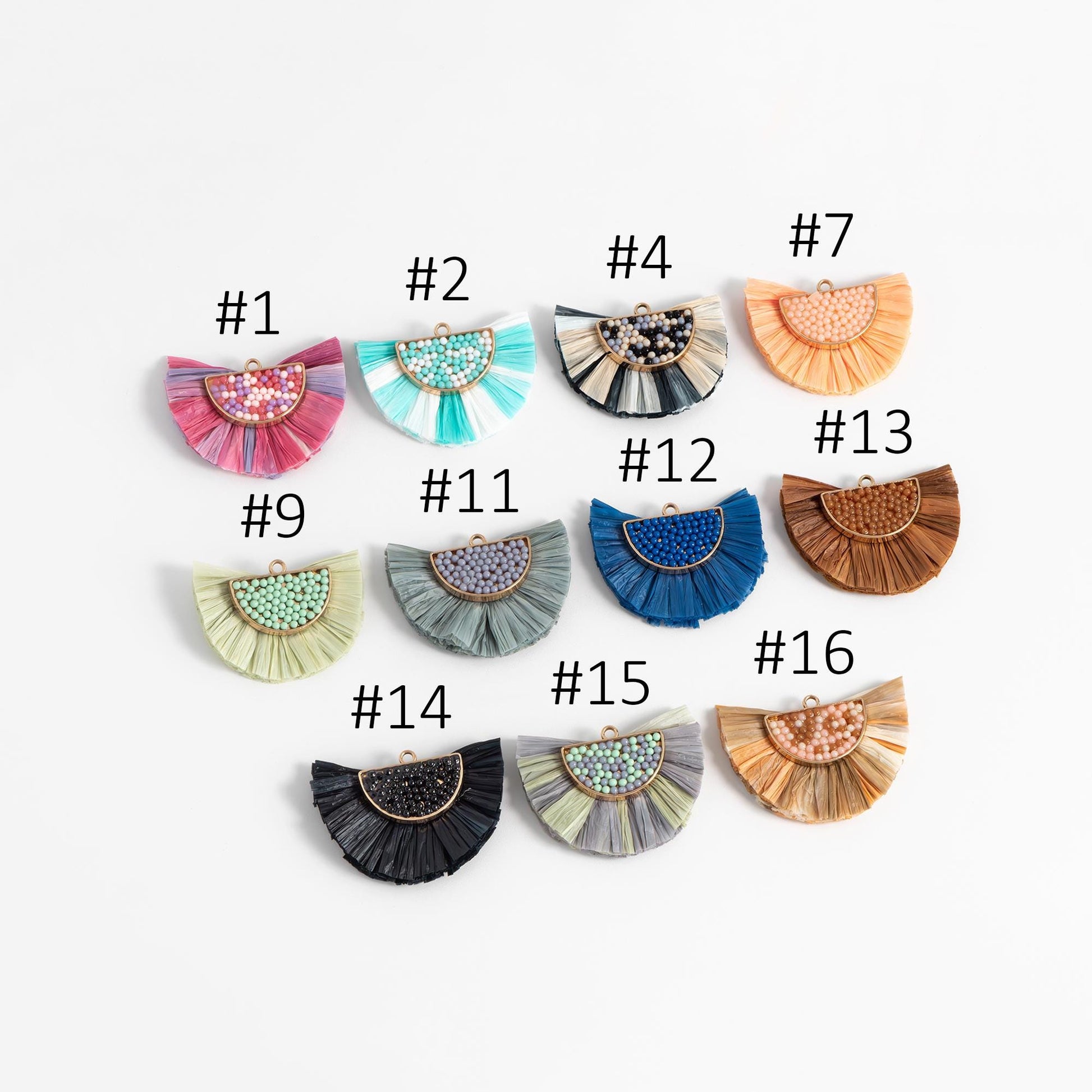 4pcs Fan Tassel Pendants 44x34mm, Beaded Raffia Tassel Charms for Earrings (FB-017)