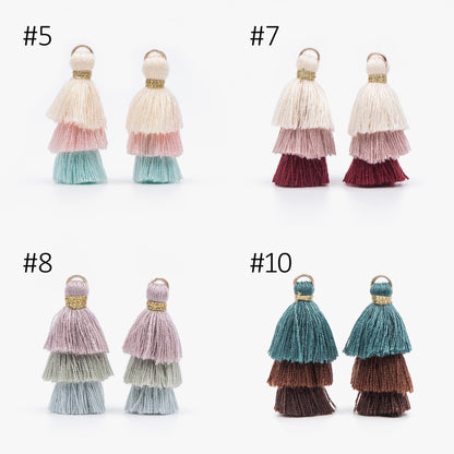 10pcs Tiered Cotton Tassels 31mm, 3 Layers Tassel Charms for Earrings, Keychain Jewelry Tassel Pendants (FB-019)