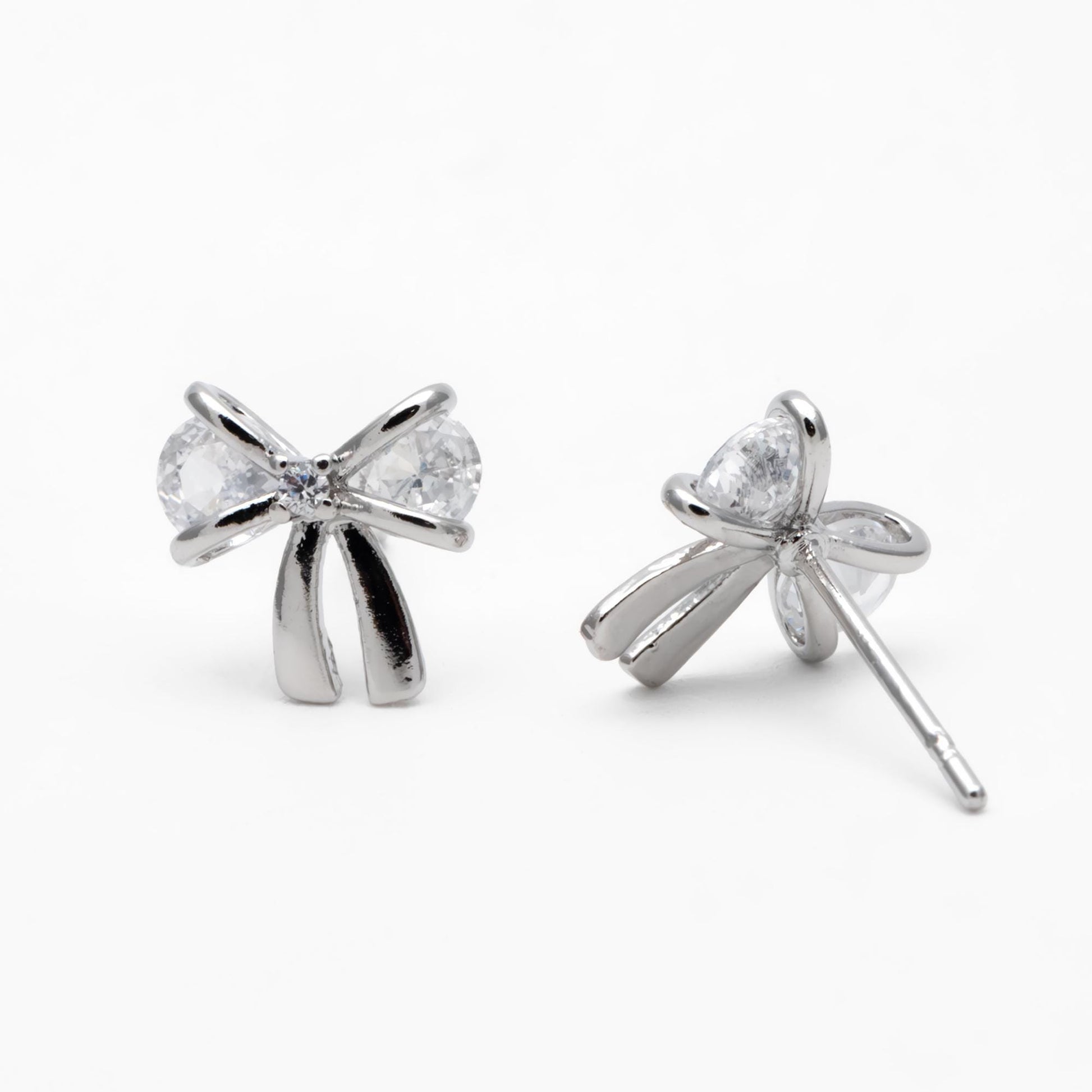 10pcs CZ Pave Gold/ Silver Bowknot Earrings, 18K Real Gold/ Rhodium plated Brass, Bow Knot Stud Earring (GB-139-F)