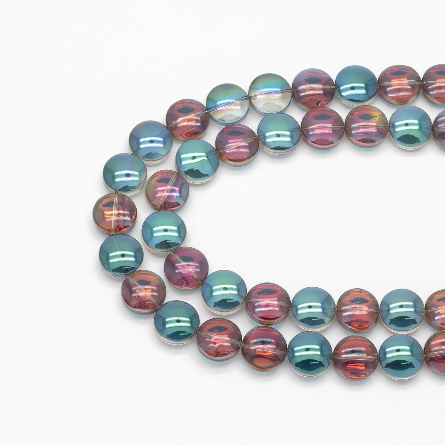 Smooth Coin Crystal Glass beads 8mm / 12mm, Sparkly Green Rose (#GM-014)/ Full strand