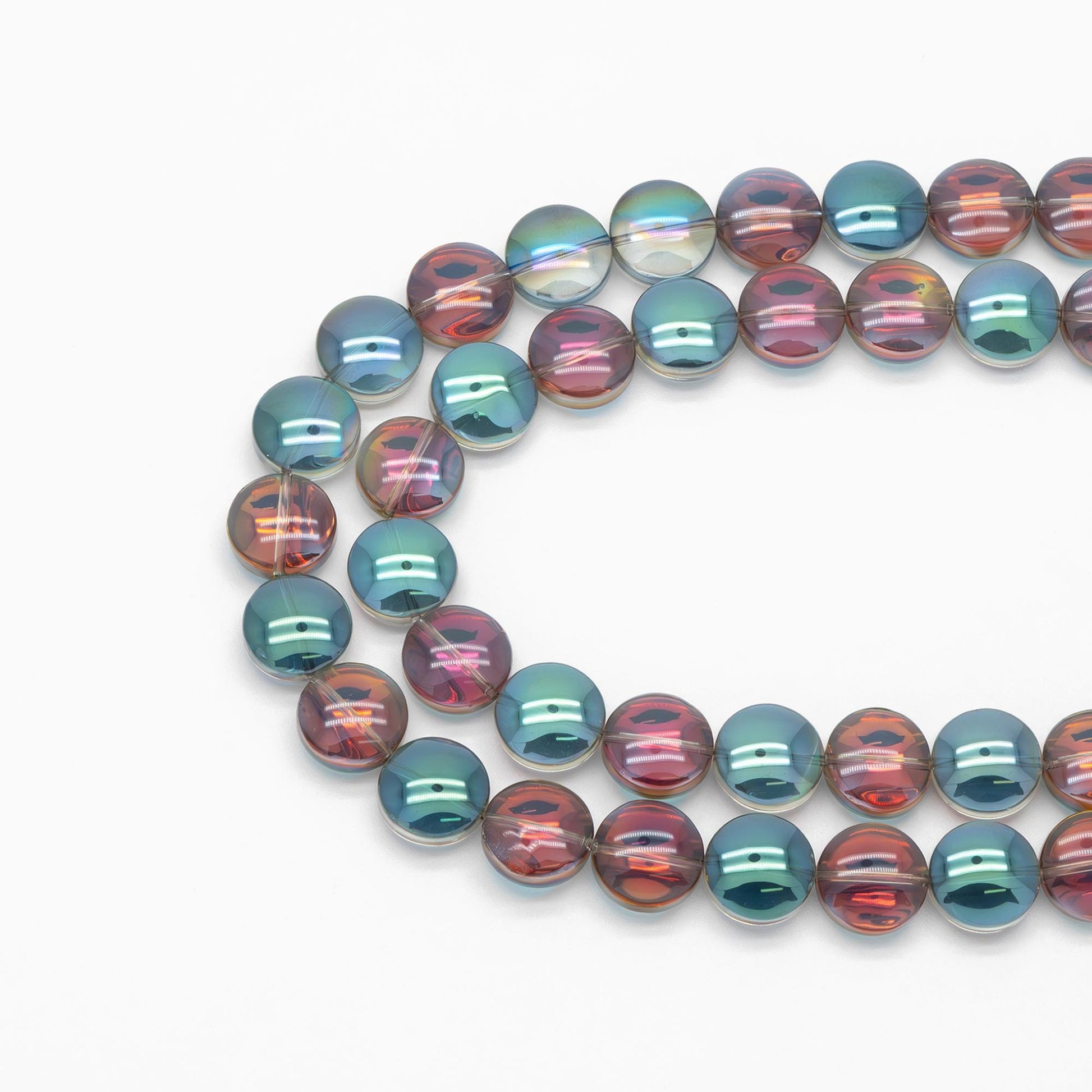 Smooth Coin Crystal Glass beads 8mm / 12mm, Sparkly Green Rose (#GM-014)/ Full strand