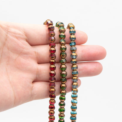 Faceted Round Glass beads 6mm, Metallic Brass Multi Colors, (GM-017)/ 50 beads