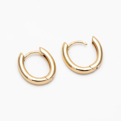 10pcs Gold/ Silver tone Oval Huggie Earrings 14x13mm, Gold/ Rhodium plated on Brass, Earring Hoop Components (GB-1656-B)