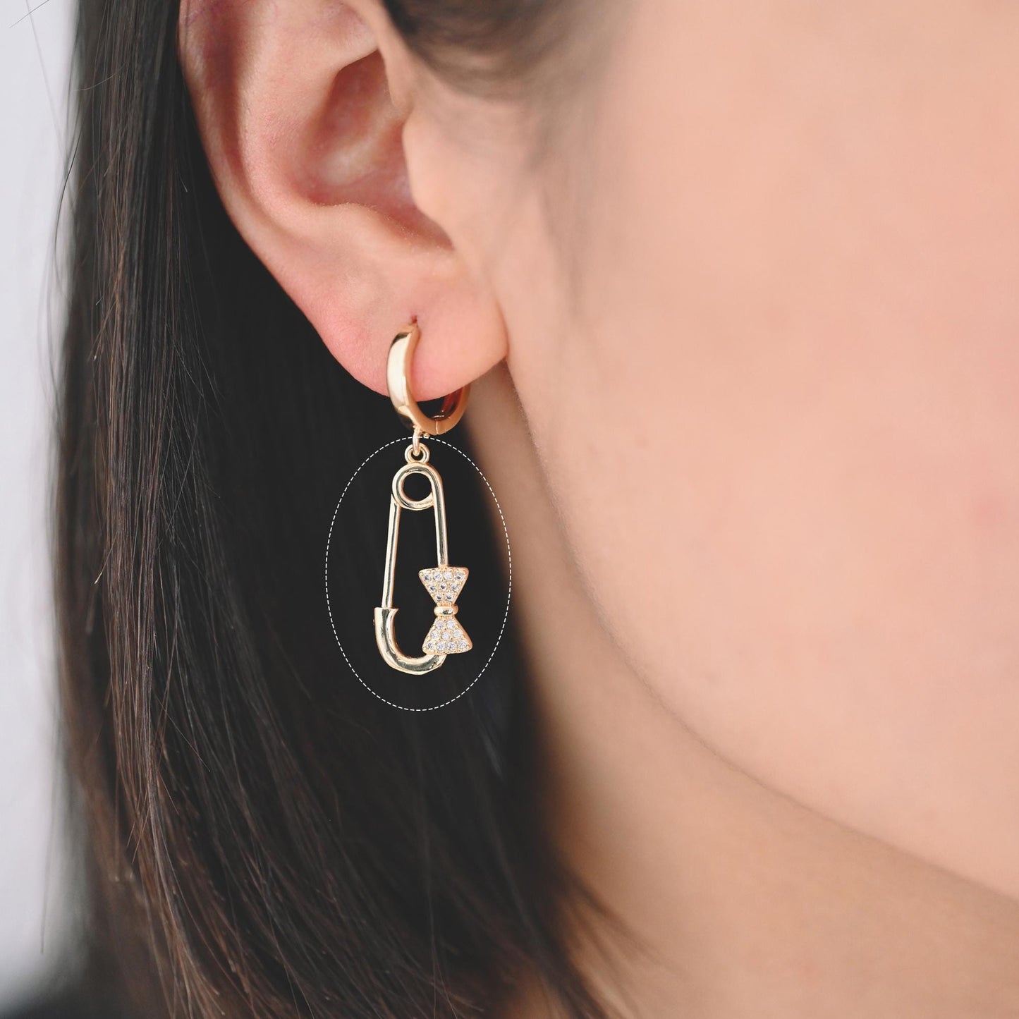 4pcs CZ Pave Safety Pin Charm Connectors , Gold Plated Brass Safety Pin Charm Pendants (GB-1827)