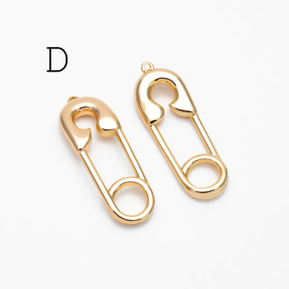 4pcs CZ Pave Safety Pin Charm Connectors , Gold Plated Brass Safety Pin Charm Pendants (GB-1827)