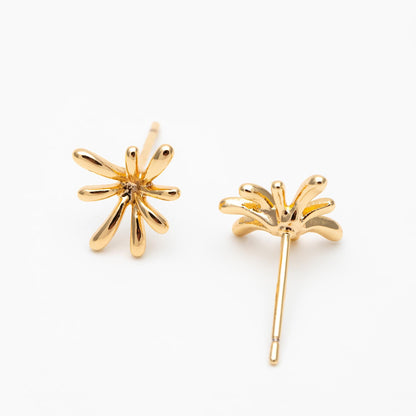 10pcs Gold/ Silver Tone Fireworks Earrings, Gold/ Rhodium Plated Brass, Flower Stud Earrings (GB-4671)
