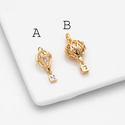4pcs Gold Hot Air Balloon Charms with Cubic Zirconia, Jewelry Making, Diy Material, Jewelry Supplies (GB-3105)