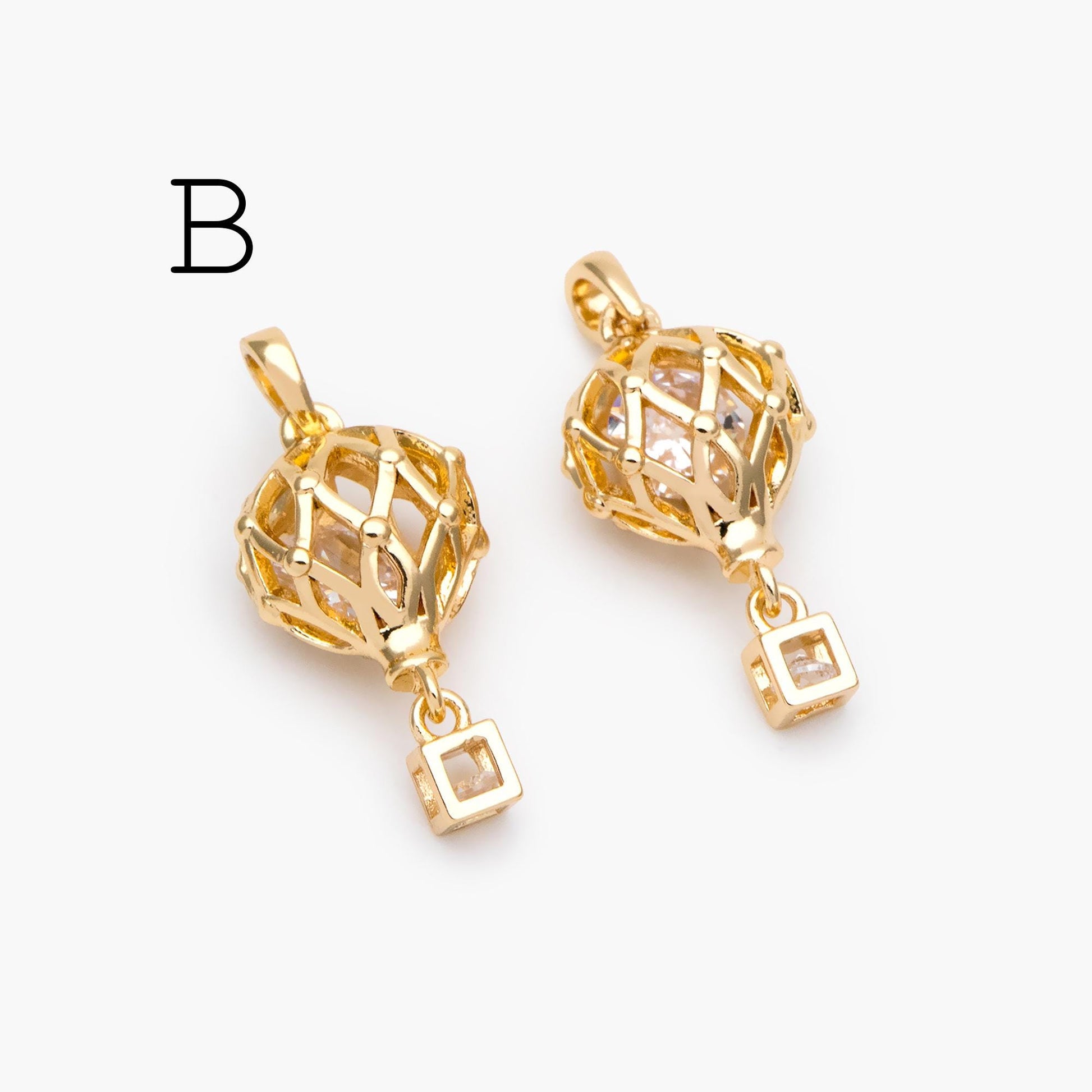 4pcs Gold Hot Air Balloon Charms with Cubic Zirconia, Jewelry Making, Diy Material, Jewelry Supplies (GB-3105)