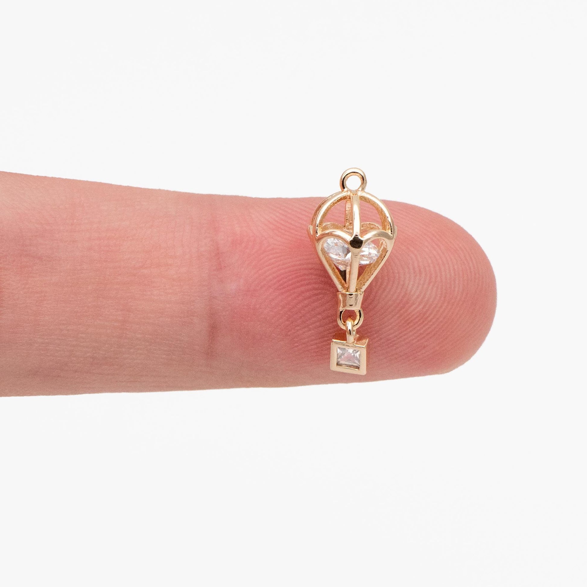 4pcs Gold Hot Air Balloon Charms with Cubic Zirconia, Jewelry Making, Diy Material, Jewelry Supplies (GB-3105)