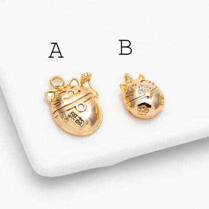 10pcs Gold plated Brass Cat Charms, Lucky Cat Maneki Neko Pendants (GB-2431)