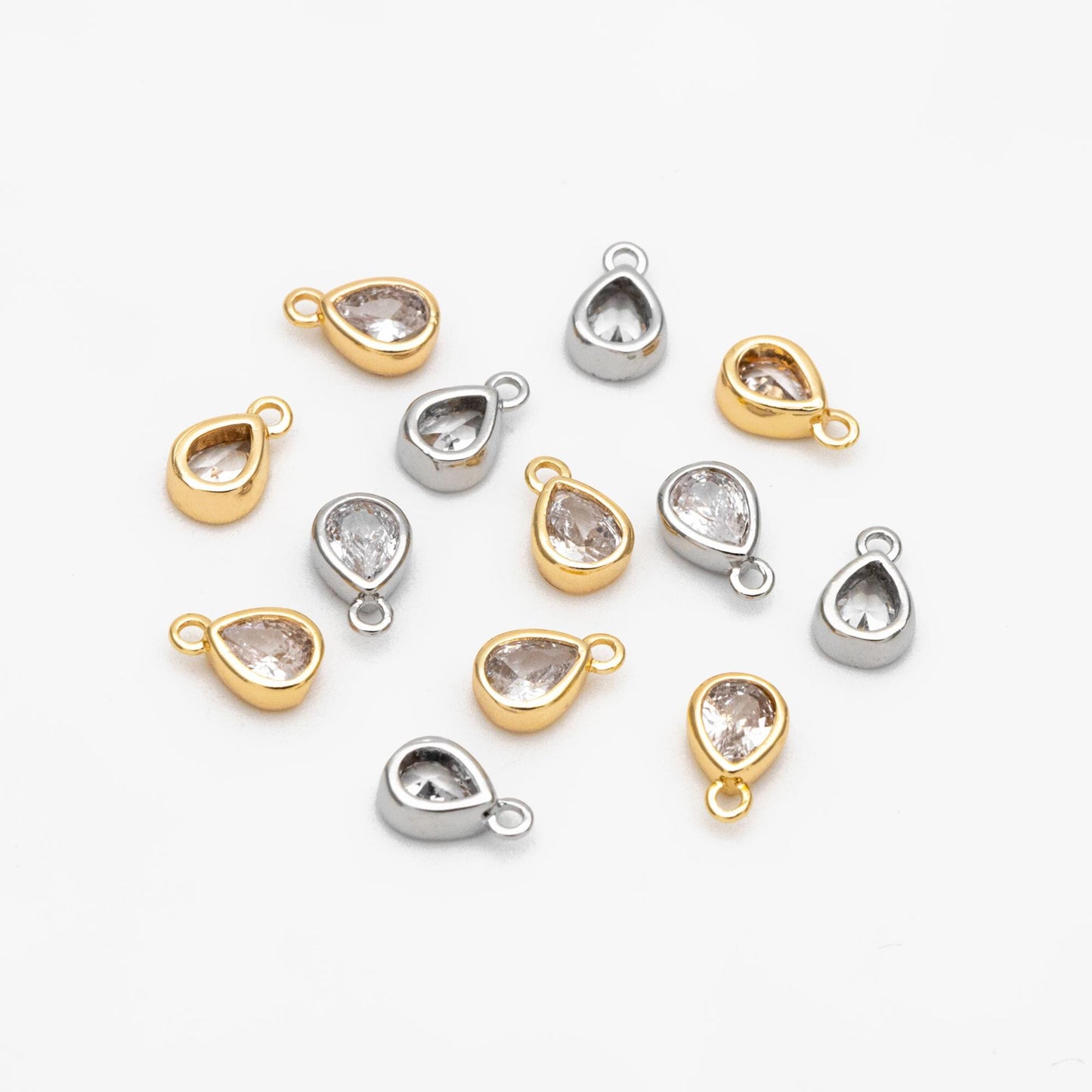 10pcs CZ pave Gold/ Silver Square/ Teardrop Charms , Gold/ Rhodium Plated Brass Drop Pendants (GB-992)