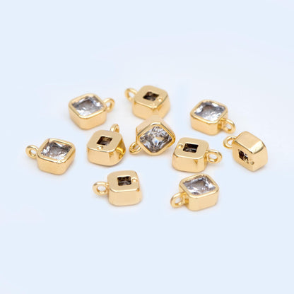 10pcs CZ pave Gold/ Silver Square/ Teardrop Charms , Gold/ Rhodium Plated Brass Drop Pendants (GB-992)