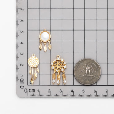 4pcs Gold Dreamcatcher Charms, 18K Gold plated Brass, Dainty Earring Charms (GB-4639)