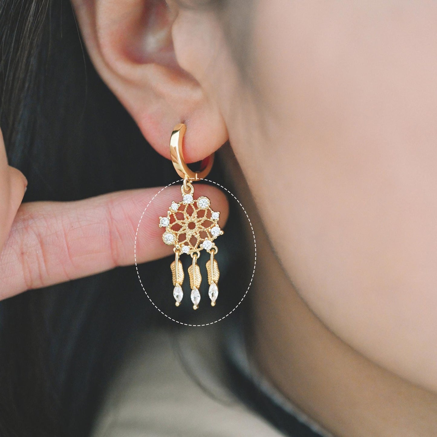 4pcs Gold Dreamcatcher Charms, 18K Gold plated Brass, Dainty Earring Charms (GB-4639)