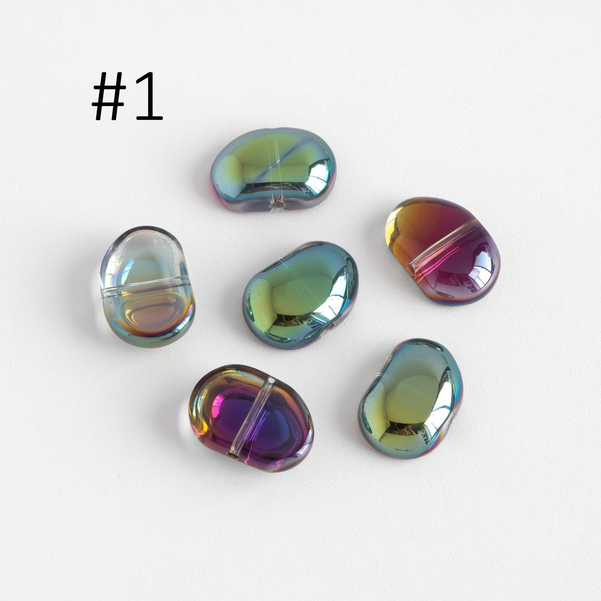 30pcs Crystal Glass Smooth Bean Beads 16mm, Sparkly Multi Colors (GM-028)