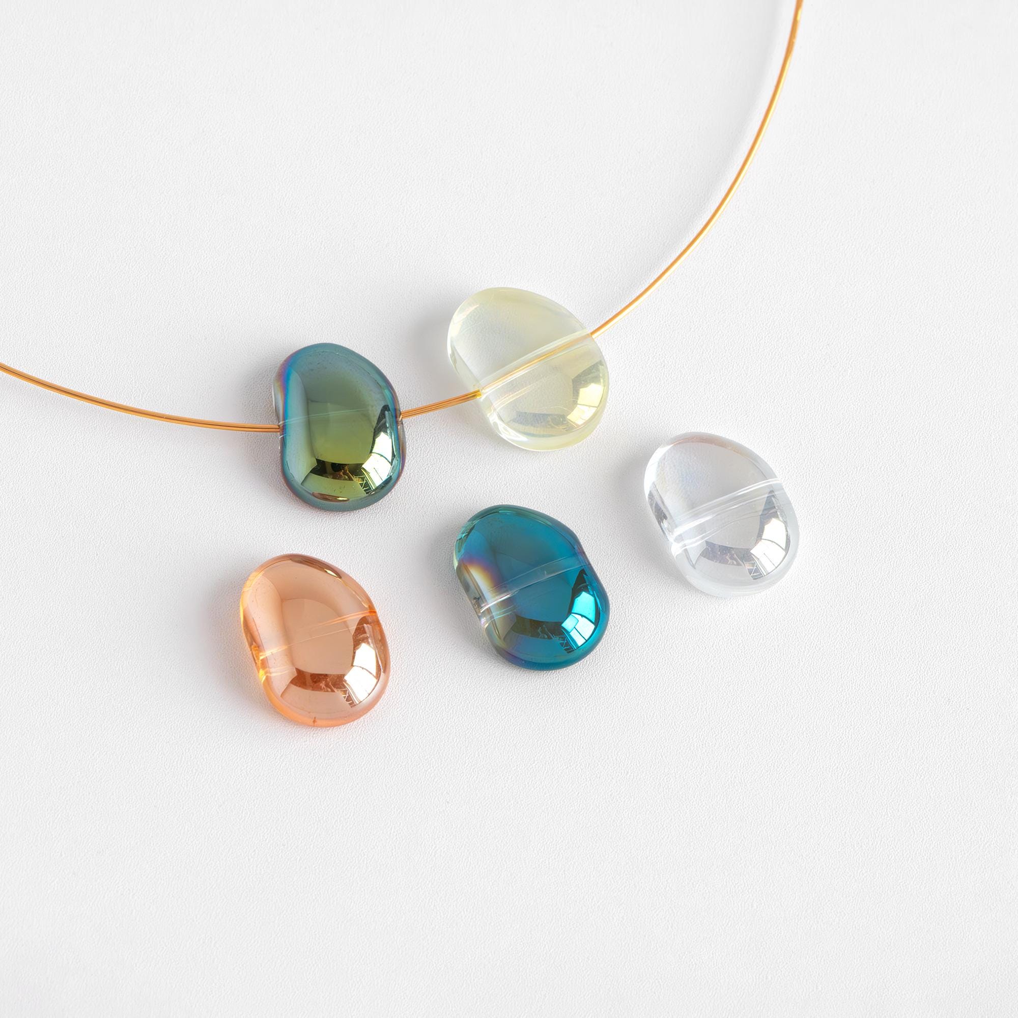 30pcs Crystal Glass Smooth Bean Beads 16mm, Sparkly Multi Colors (GM-028)