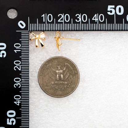 10pcs CZ Pave Gold/ Silver Bowknot Earrings, 18K Real Gold/ Rhodium plated Brass, Bow Knot Stud Earring (GB-139-F)