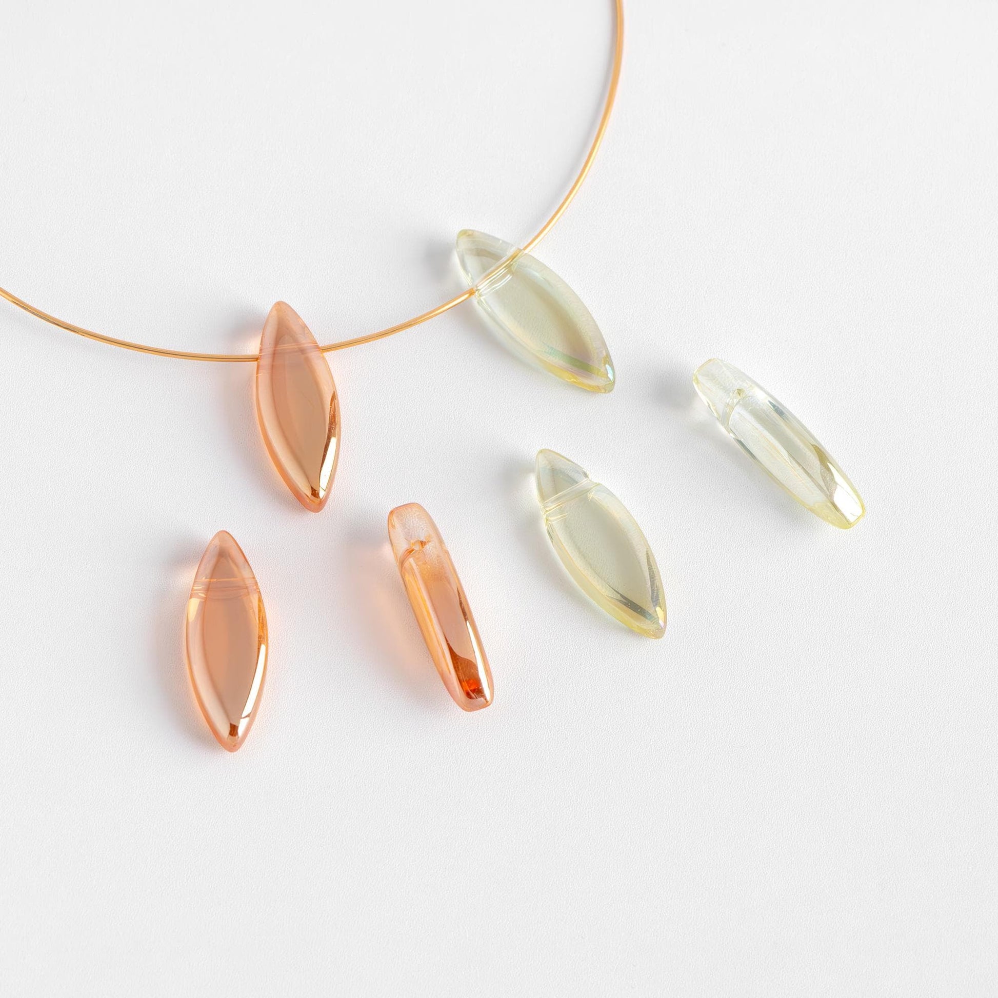 Faceted Glass Unique Beads, Marquise Crystal beads 22mm, Sparkly Champagne/ Sparkly Yellow (GM-036)/ 30 beads