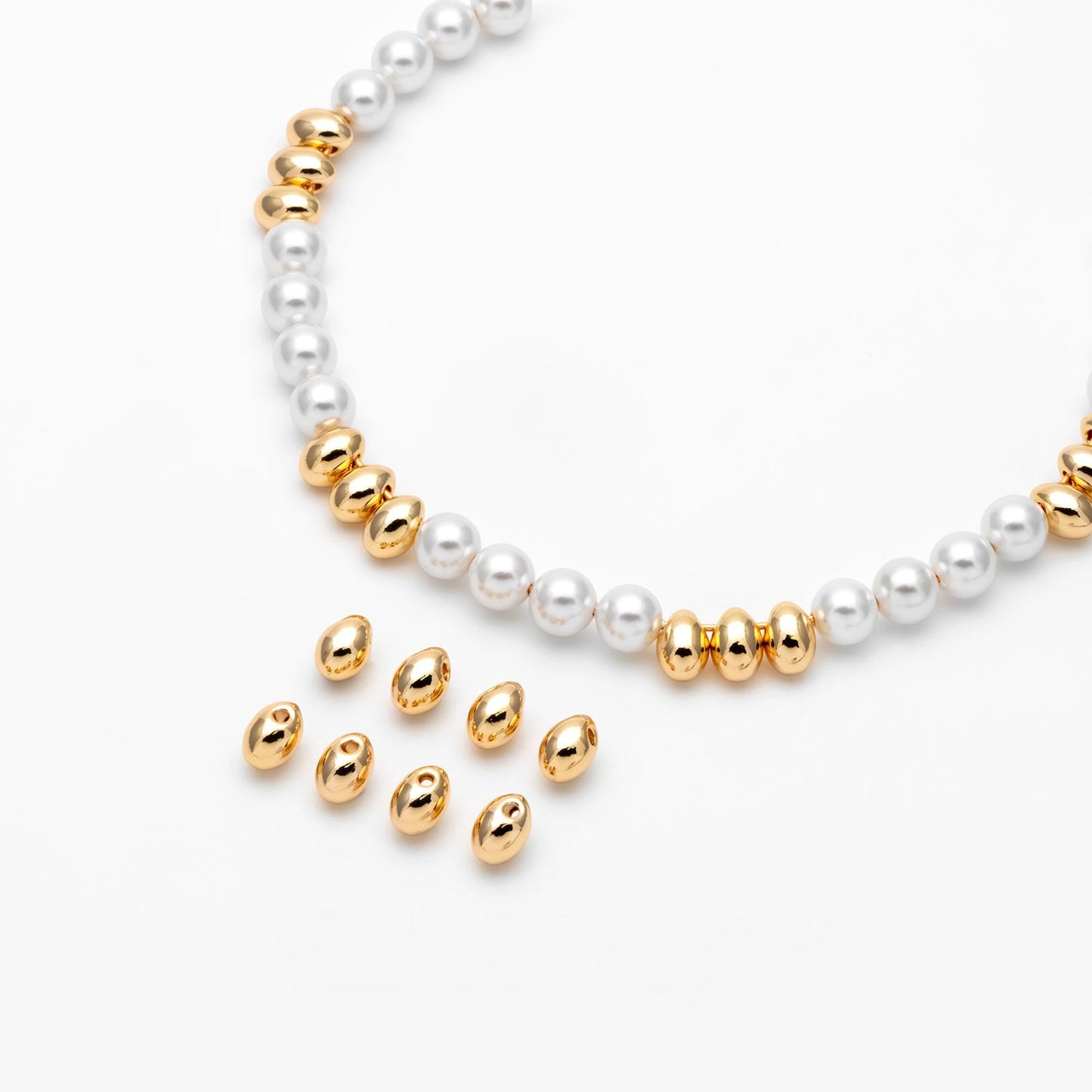 10pcs Gold/ Silver Oval Spacer Beads, Rice Shape Beads, Spacer Beads, Bulk Beads, Jewelry Making Supplies Wholesale (GB-4667)