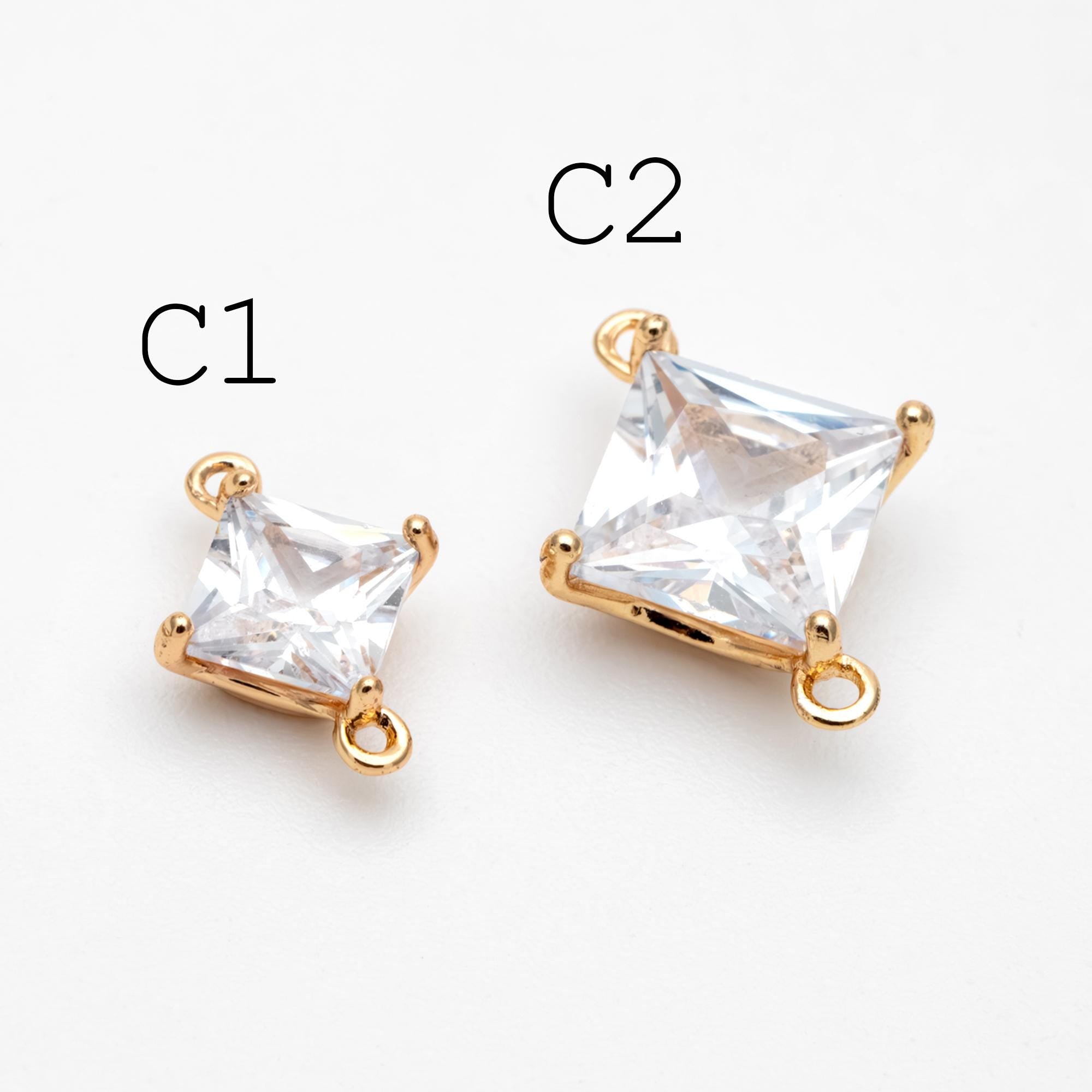 10pcs CZ Pave Rhombus Charm Connectors , Real Gold/ Rhodium plated Brass, Square Geometric Charm Pendants (GB-503)