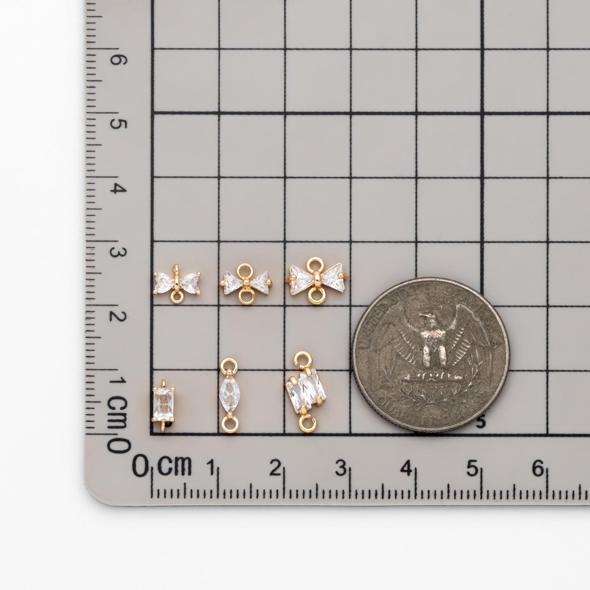 10pcs CZ pave Gold Bow Knot/ Rectangle/ Marquise Connector , Gold Plated Geometric Connector Charms (GB-2947)