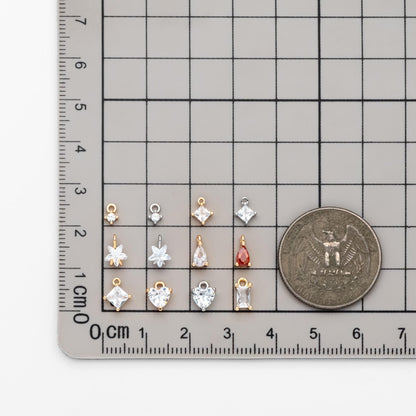 10pcs Gold/ Silver Tone Tiny Cubic Zirconia Charms, Gold/ Rhodium plated Brass, Jewelry Making, Diy Material, Jewelry Supplies (GB-4582)