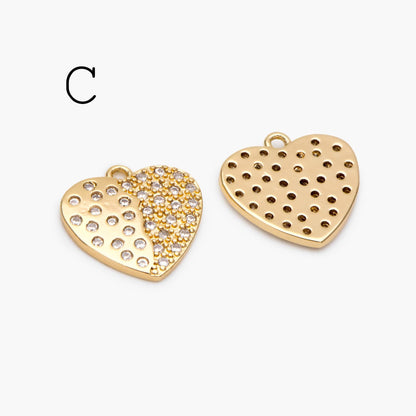 4pcs CZ Pave Gold Heart Charms , 18K Gold plated Brass, Dainty Heart Pendants (GB-4409)