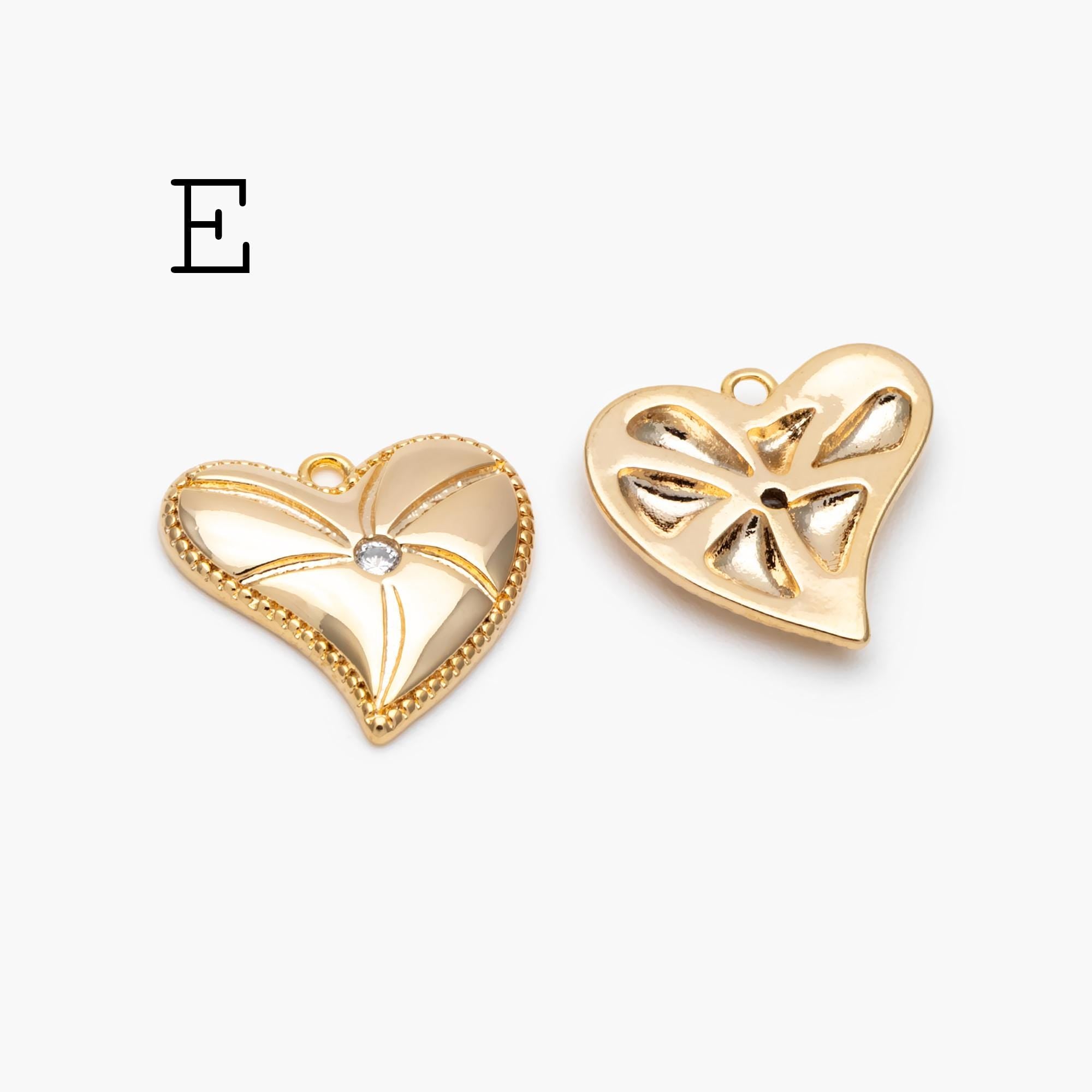 4pcs CZ Pave Gold Heart Charms , 18K Gold plated Brass, Dainty Heart Pendants (GB-4409)
