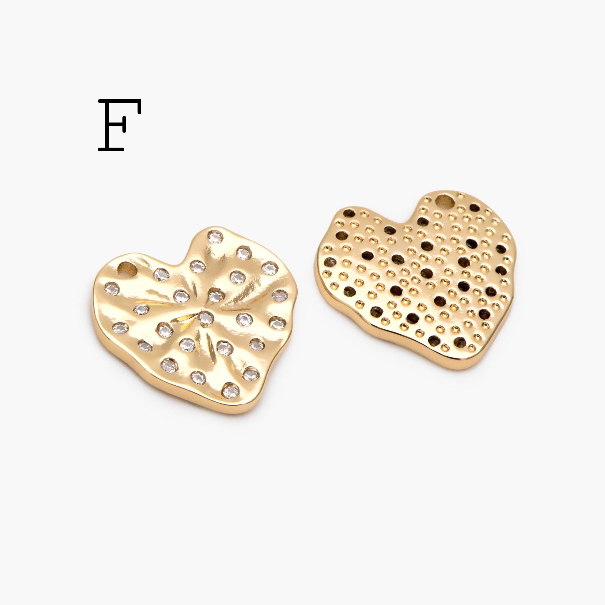 4pcs CZ Pave Gold Heart Charms , 18K Gold plated Brass, Dainty Heart Pendants (GB-4409)