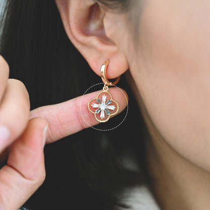 4pcs CZ Pave Snowflake Charms, Rhinestone Flower Connectors, Real Gold plated Brass Findings (GB-3486)