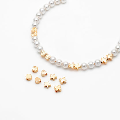 20pcs Gold Round Coin/ Heart/ Star/ Cross Spacer Beads , Real Gold plated Brass Spacer Beads (GB-1785)