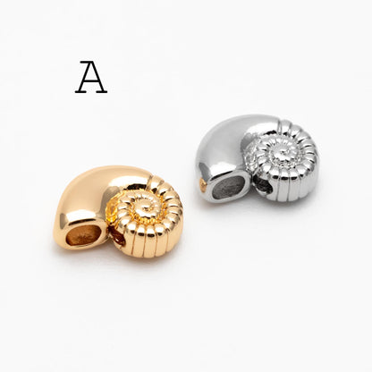 10pcs Gold/ Silver Tone Ocean Beads, 18K Gold/ Rhodium plated Brass, Beach Spacer Beads (GB-4470)