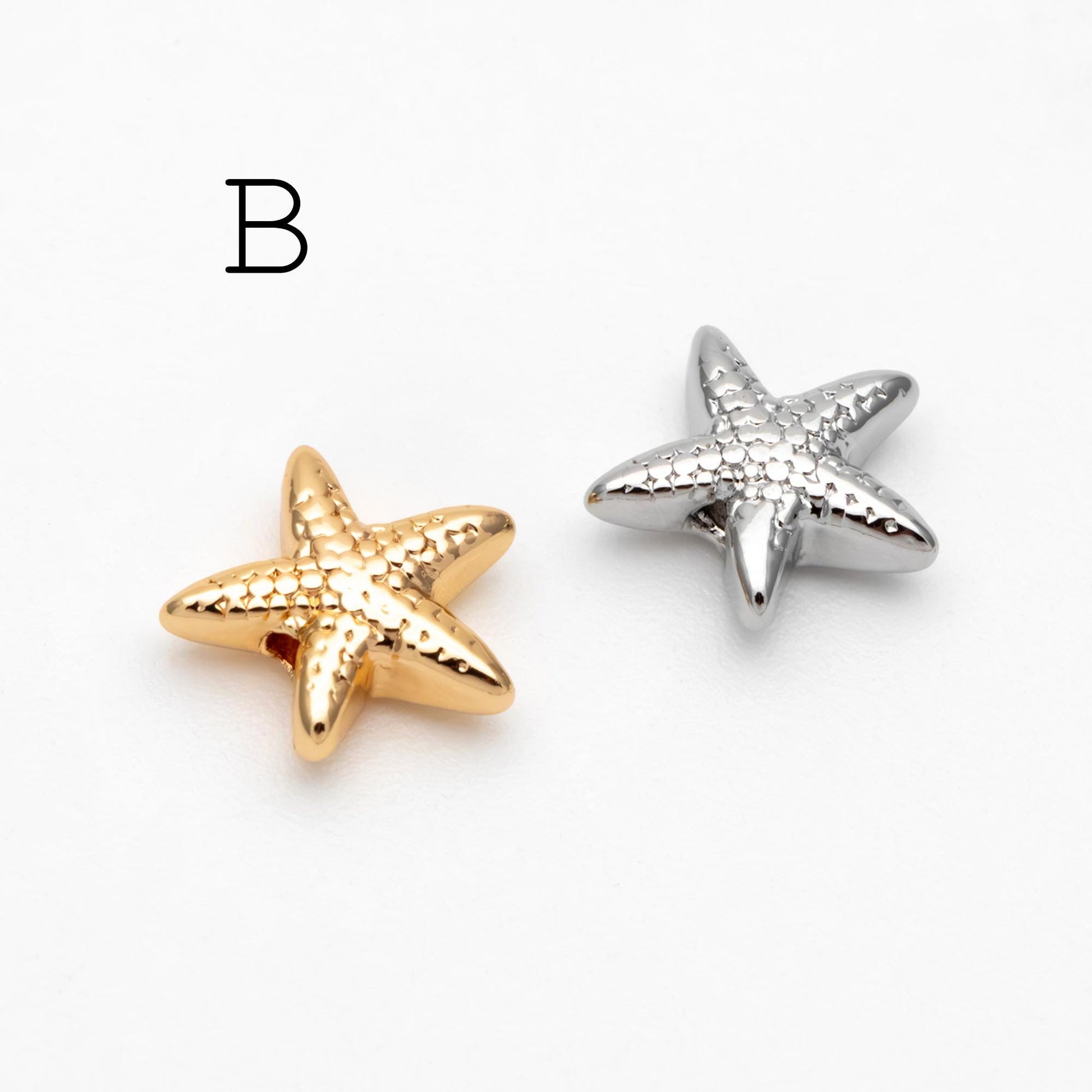 10pcs Gold/ Silver Tone Ocean Beads, 18K Gold/ Rhodium plated Brass, Beach Spacer Beads (GB-4470)