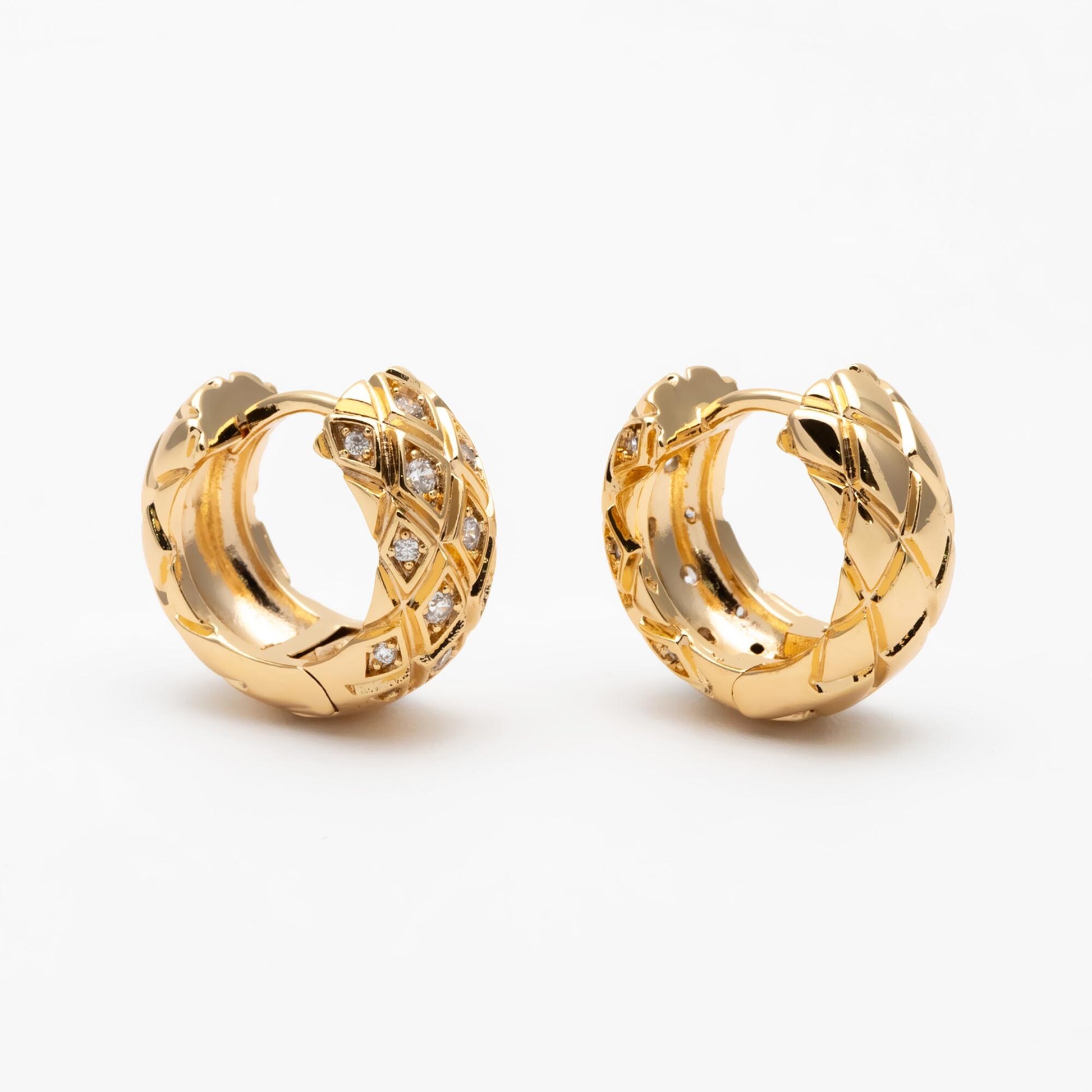 4pcs CZ Pave Gold/ Silver Tone Textured Hoop Earrings, Huggie Earrings, Minimalist Earring, Small Gold Hoops Earring (GB-4673)