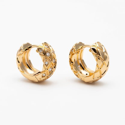 4pcs CZ Pave Gold/ Silver Tone Textured Hoop Earrings, Huggie Earrings, Minimalist Earring, Small Gold Hoops Earring (GB-4673)