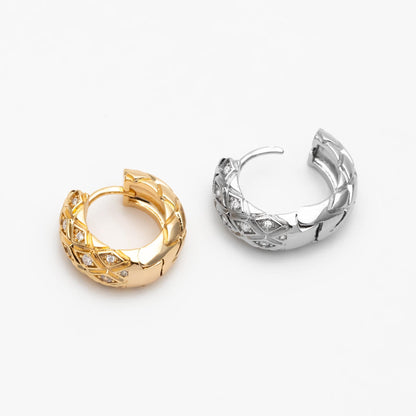 4pcs CZ Pave Gold/ Silver Tone Textured Hoop Earrings, Huggie Earrings, Minimalist Earring, Small Gold Hoops Earring (GB-4673)