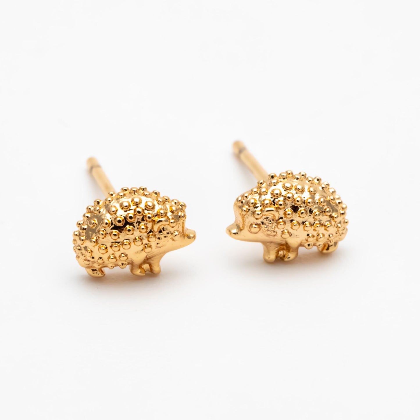 10pcs Gold/ Silver Tone Hedgehog Earrings, 18K Gold/ Rhodium Plated Brass, Minimalist Animal Stud Earring (GB-4674)