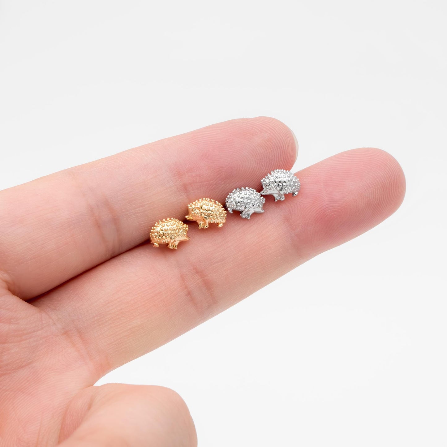 10pcs Gold/ Silver Tone Hedgehog Earrings, 18K Gold/ Rhodium Plated Brass, Minimalist Animal Stud Earring (GB-4674)