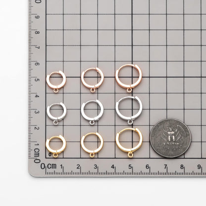 10pcs Round Hoop Earrings 12/ 14 /16mm, Gold/ Silver/ Rose Gold, Huggie Earring Findings, Leverback Earwire Hooks Wholesale (GB-989)