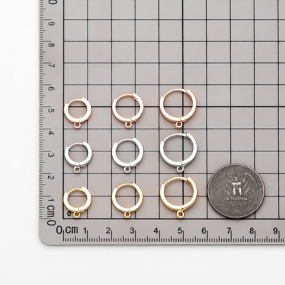 10pcs Round Hoop Earrings 12/ 14 /16mm, Gold/ Silver/ Rose Gold, Huggie Earring Findings, Leverback Earwire Hooks Wholesale (GB-989)
