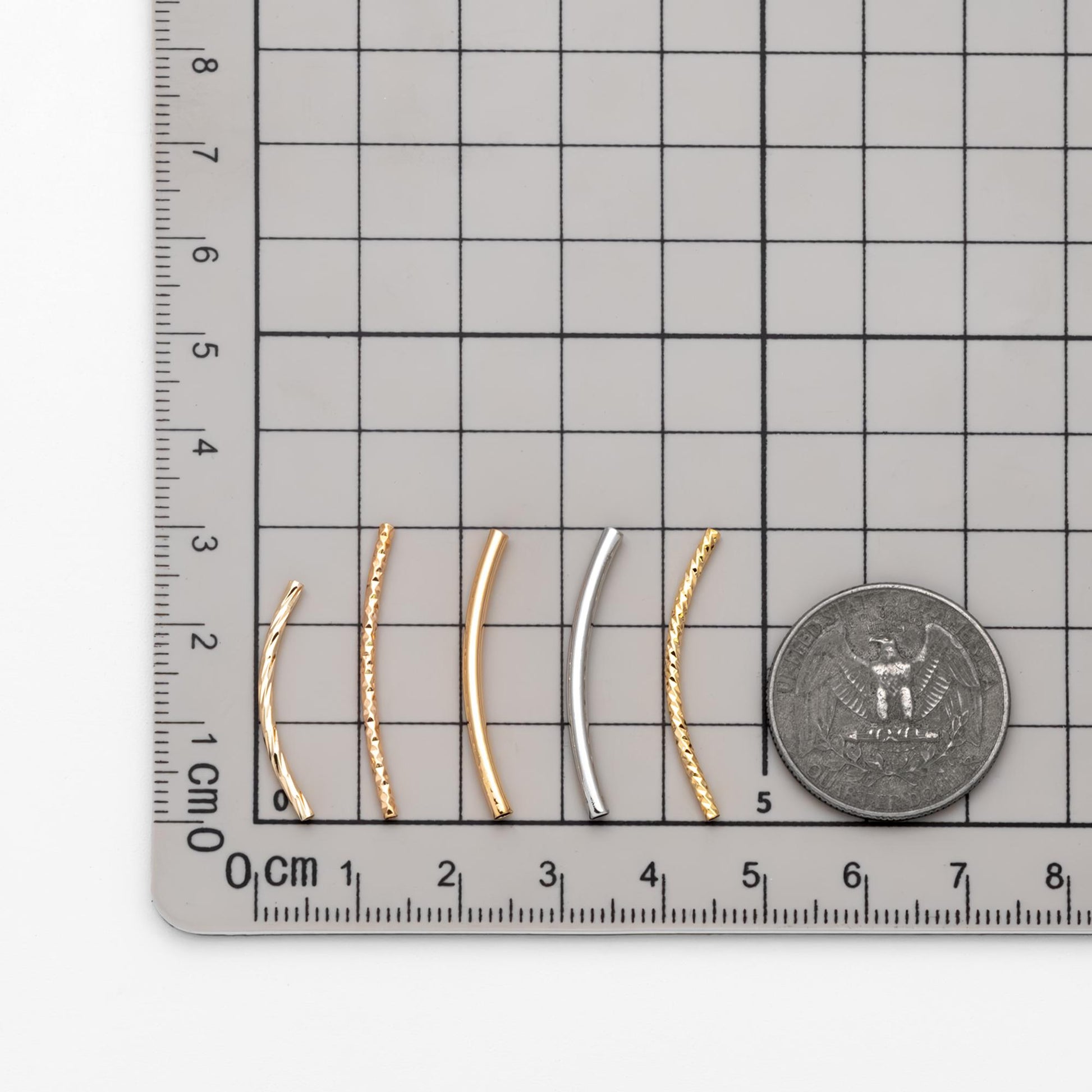 20pcs Gold/ Silver Tone Curved Tube Beads, Metal Bar Spacer Beads (GB-046)