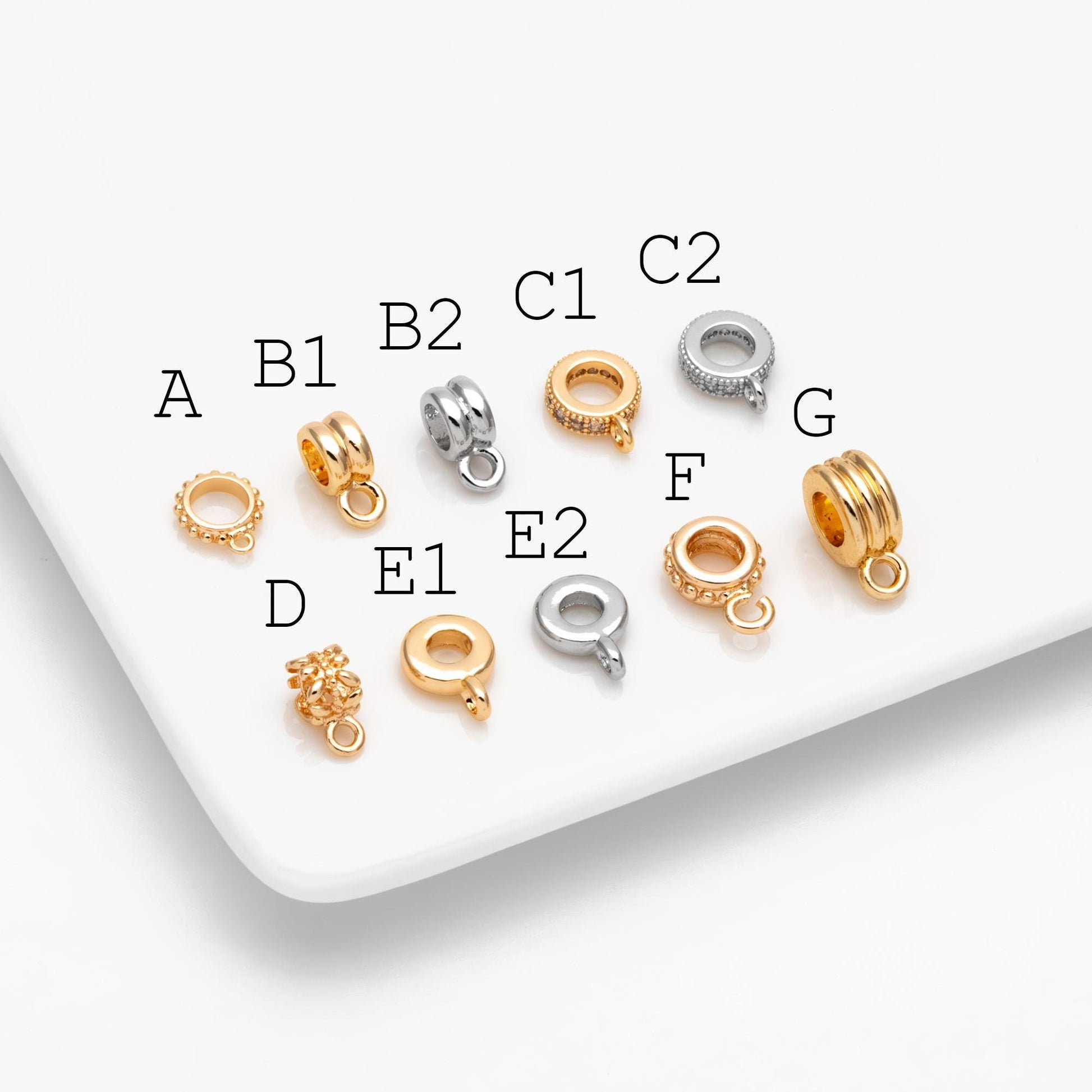 10pcs Gold/ Silver Bail Beads, Bail Charm Holder Spacer with Loop, Tube Bails, Cord Bails, Slider Bails, Spacer Ring (GB-1328)