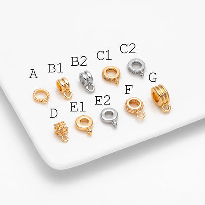 10pcs Gold/ Silver Bail Beads, Bail Charm Holder Spacer with Loop, Tube Bails, Cord Bails, Slider Bails, Spacer Ring (GB-1328)