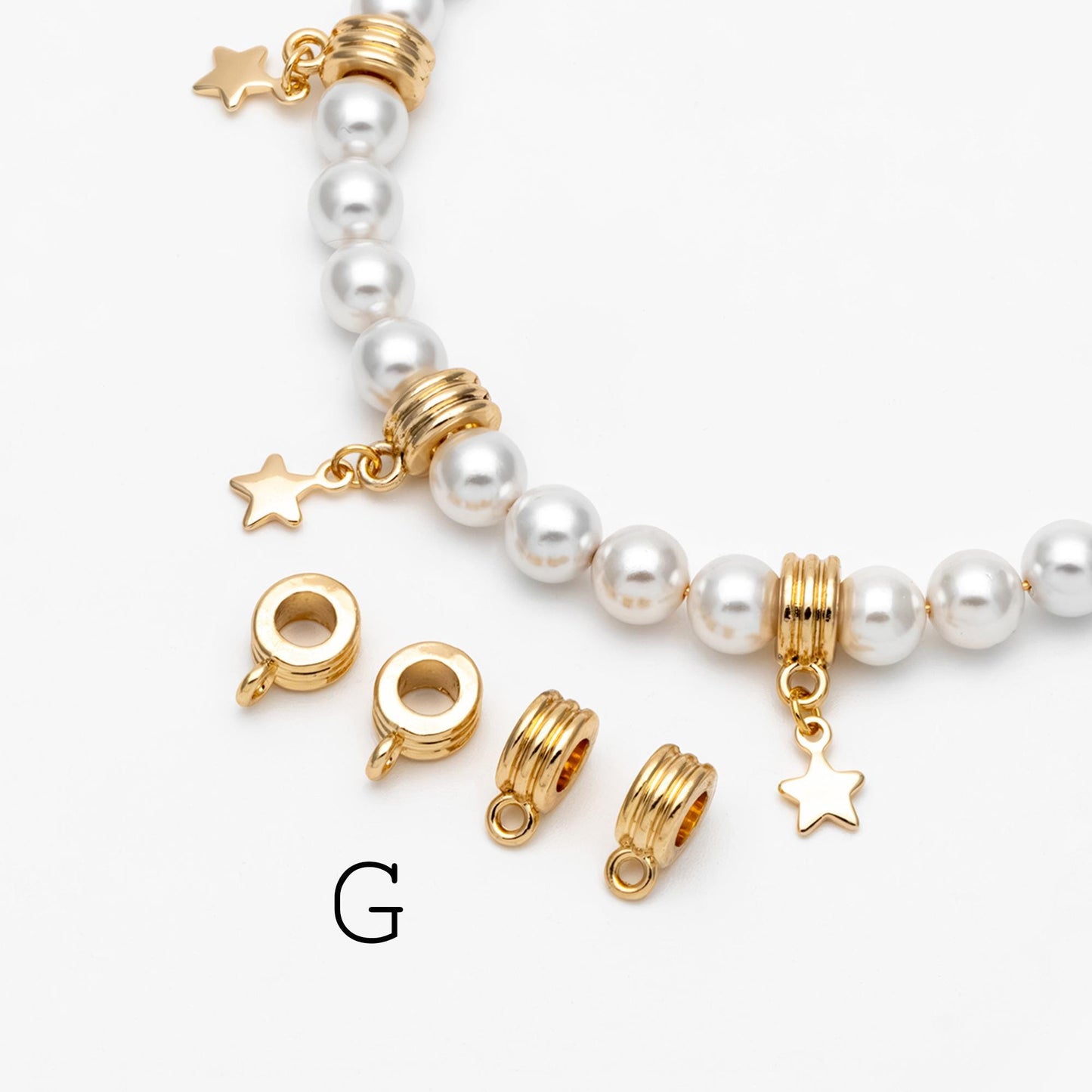 10pcs Gold/ Silver Bail Beads, Bail Charm Holder Spacer with Loop, Tube Bails, Cord Bails, Slider Bails, Spacer Ring (GB-1328)