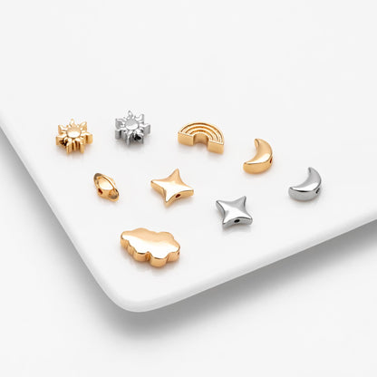 10pcs Gold/ Silver Spacer Beads, Gold/ Rhodium plated Brass Spacer Beads, Celestial Beads (GB-2964)